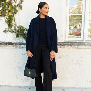 Pissenlit Classic Wrap Coat Wool Cashmere Navy Coat size Small